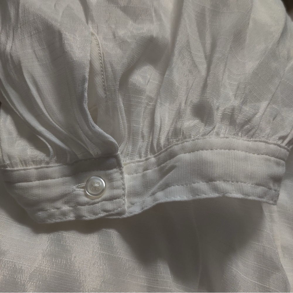 Banana Republic Factory White Half Placket Satin Blouse Short Sleeve Button Sz L - Picture 6 of 6